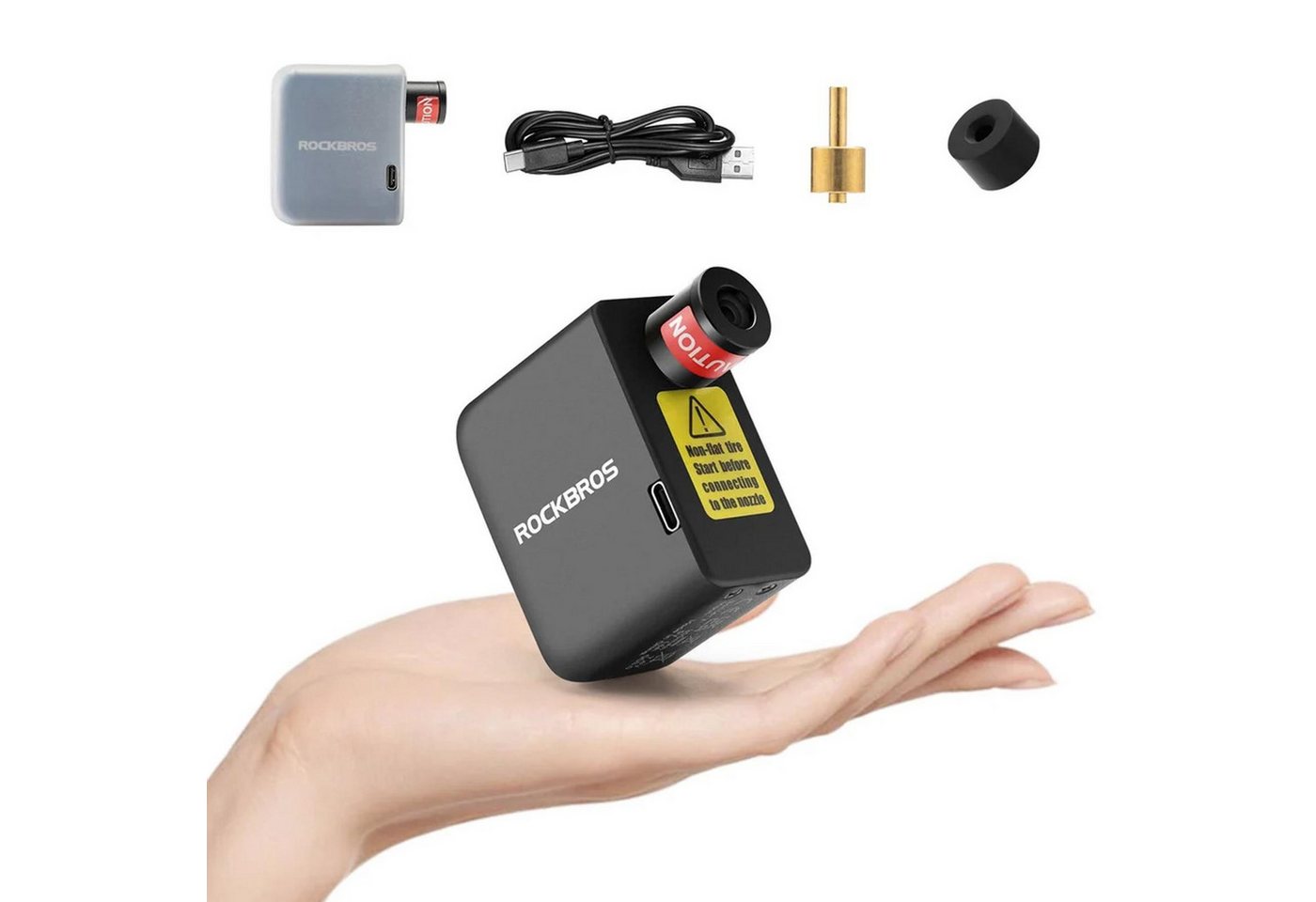 ROCKBROS Luftpumpe elektrisch Fahrrad Akku mini Pumpe 100 PSI USB C, Luft-Pumpe für Presta und Schrader Ventile Bild 2