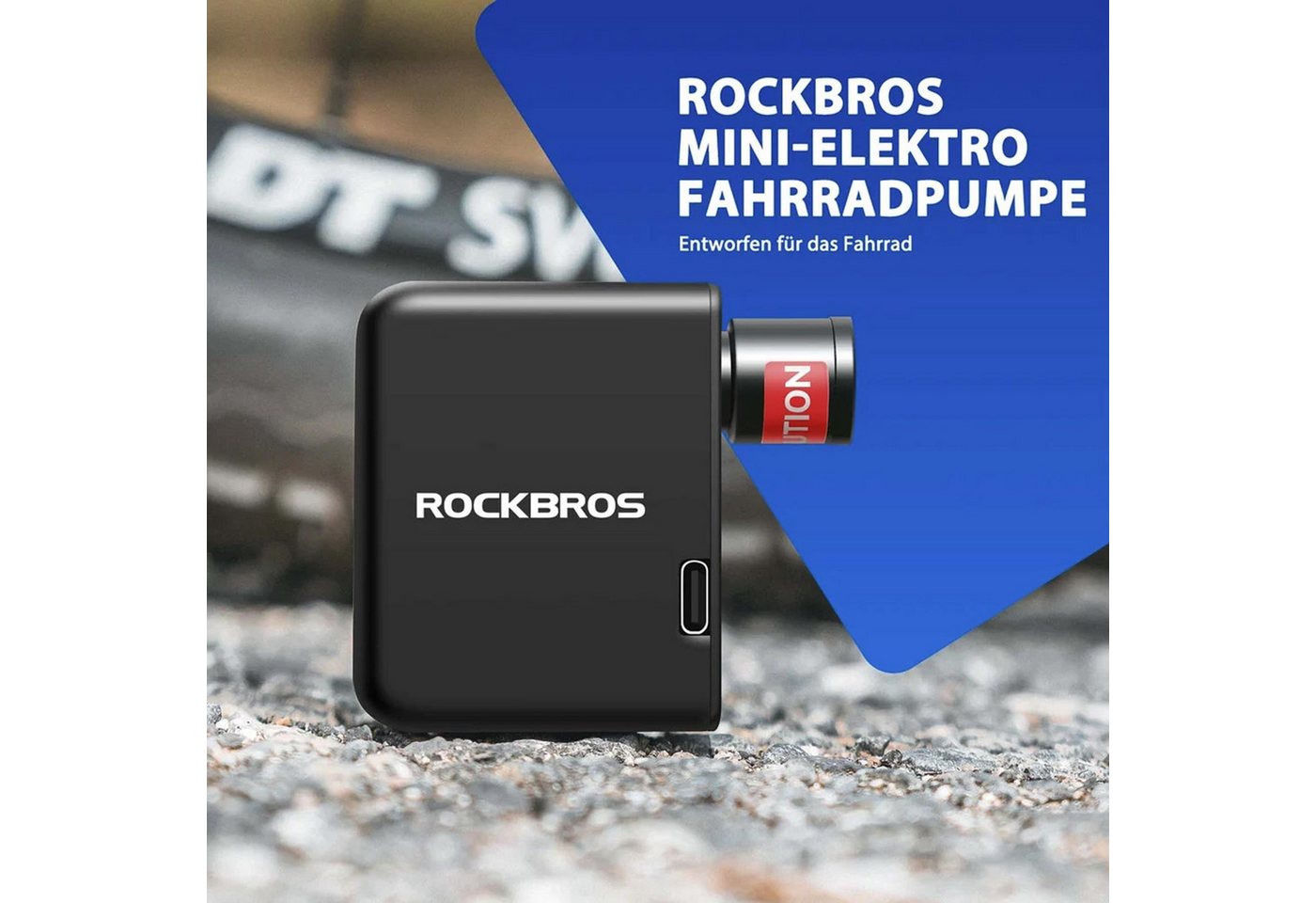 ROCKBROS Luftpumpe elektrisch Fahrrad Akku mini Pumpe 100 PSI USB C, Luft-Pumpe für Presta und Schrader Ventile Bild 4