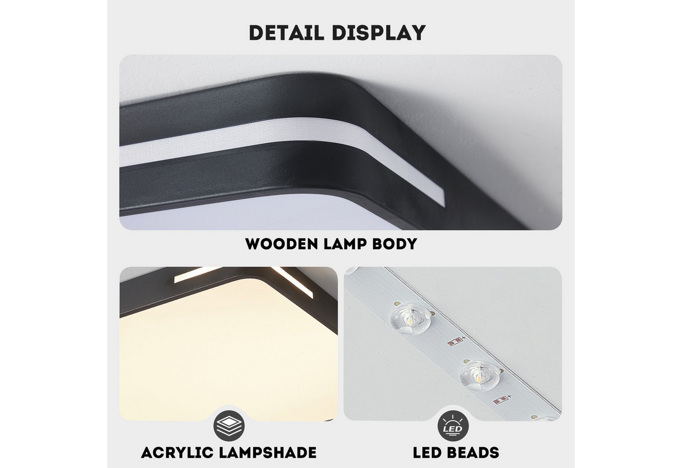 style home LED Deckenleuchte Modern Deckenlampe für Wohnzimmer Schlafzimmer, 192W-Dimmabr 3000-6000K, LED fest integriert, warmweiß bis kaltweiß dimmbar mit Fernbedienung, Recheckige Lampe aus Metall, 90x60x5cm, Schwarz