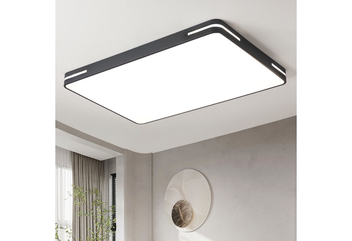 style home LED Deckenleuchte Modern Deckenlampe für Wohnzimmer Schlafzimmer, 192W-Dimmabr 3000-6000K, LED fest integriert, warmweiß bis kaltweiß dimmbar mit Fernbedienung, Recheckige Lampe aus Metall, 90x60x5cm, Schwarz Bild 3