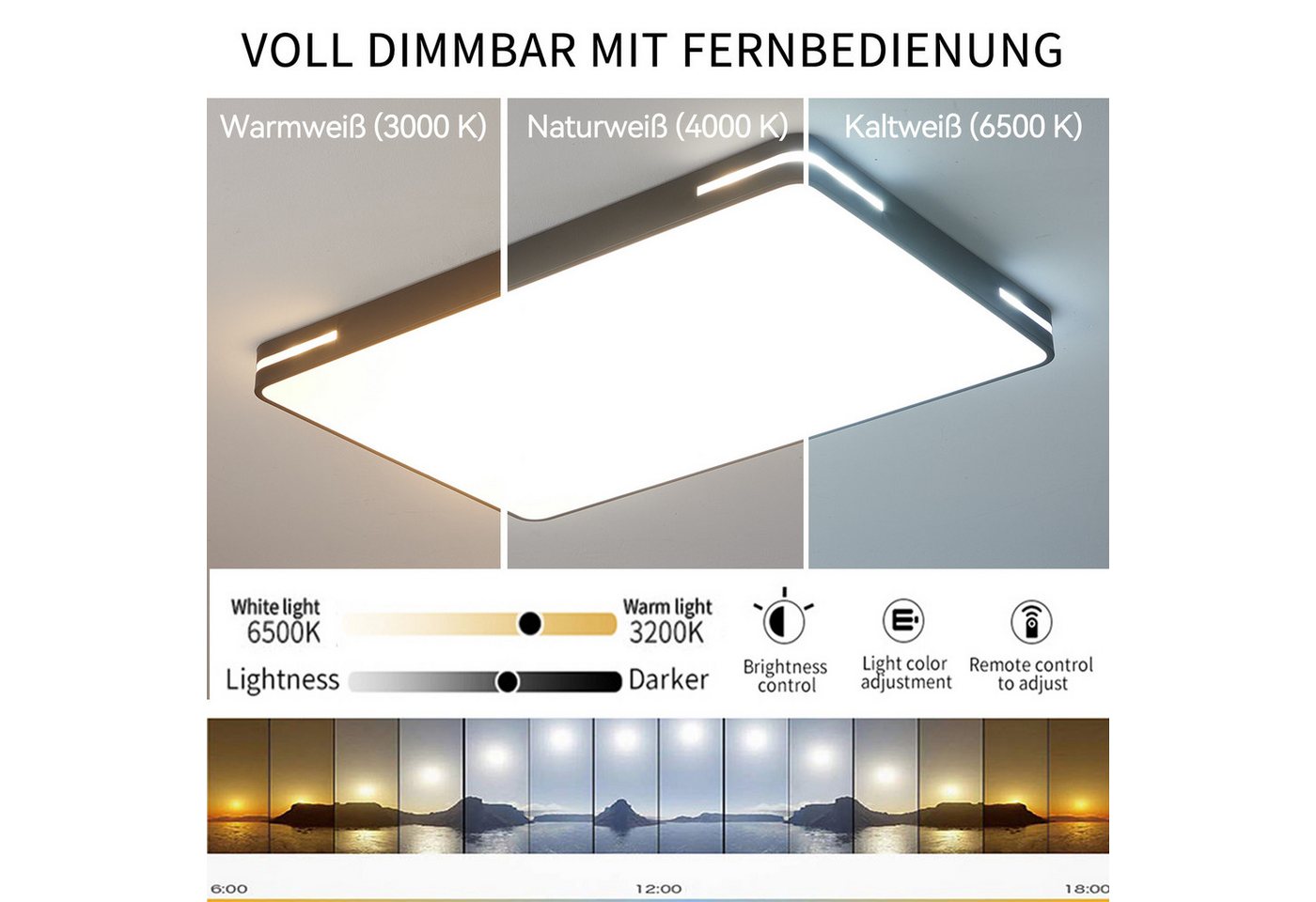 style home LED Deckenleuchte Modern Deckenlampe für Wohnzimmer Schlafzimmer, 192W-Dimmabr 3000-6000K, LED fest integriert, warmweiß bis kaltweiß dimmbar mit Fernbedienung, Recheckige Lampe aus Metall, 90x60x5cm, Schwarz Bild 5