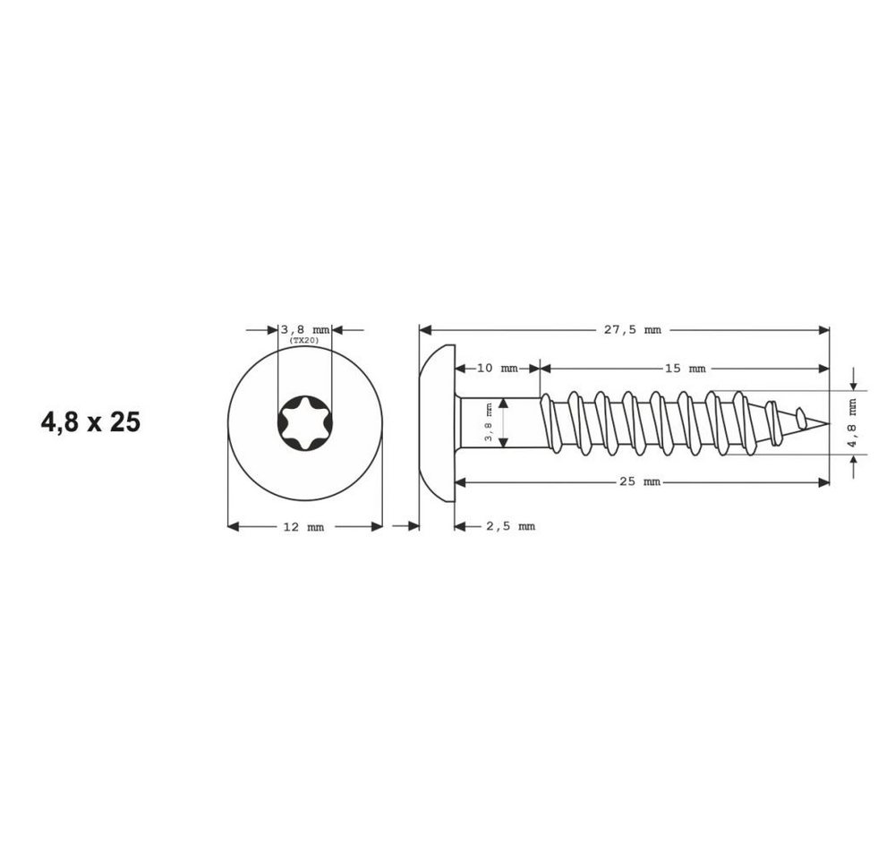 Meisterling® Fassadenschraube INOX, (V2A - 4,8 x 25 mm, Flachkopf Torx T20, 100 Stk), Anthrazit