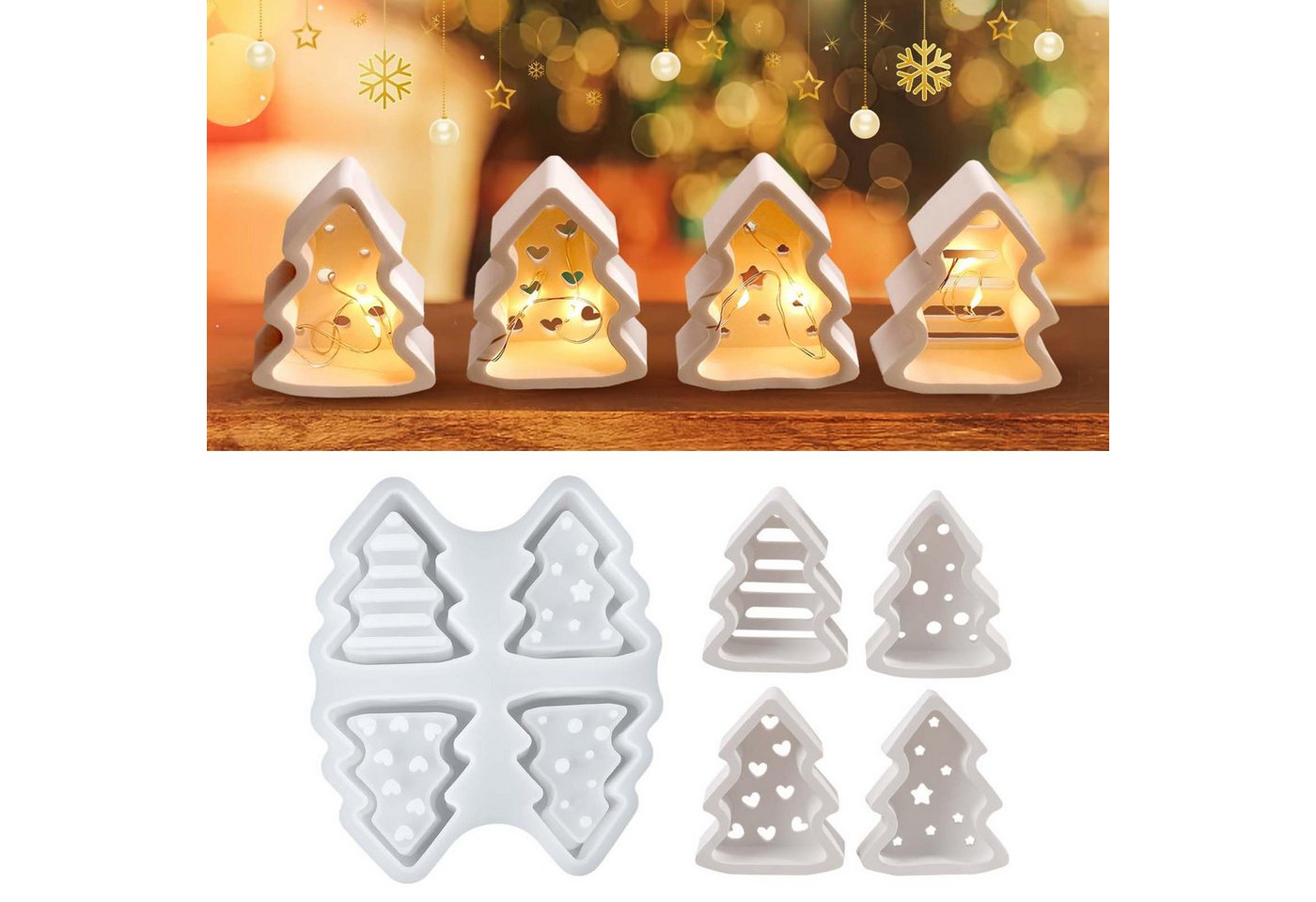 CLTYQ Modellierwerkzeug Vier in einem, Silikonform Weihnachten,Silikon Gießform Kerzenform, Weihnachten Giessformen Silikon Gipsformen Zum Gießen