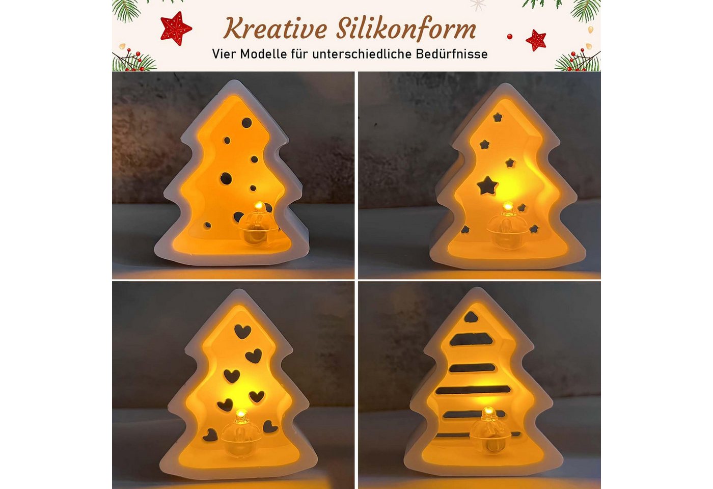 CLTYQ Modellierwerkzeug Vier in einem, Silikonform Weihnachten,Silikon Gießform Kerzenform, Weihnachten Giessformen Silikon Gipsformen Zum Gießen Bild 2