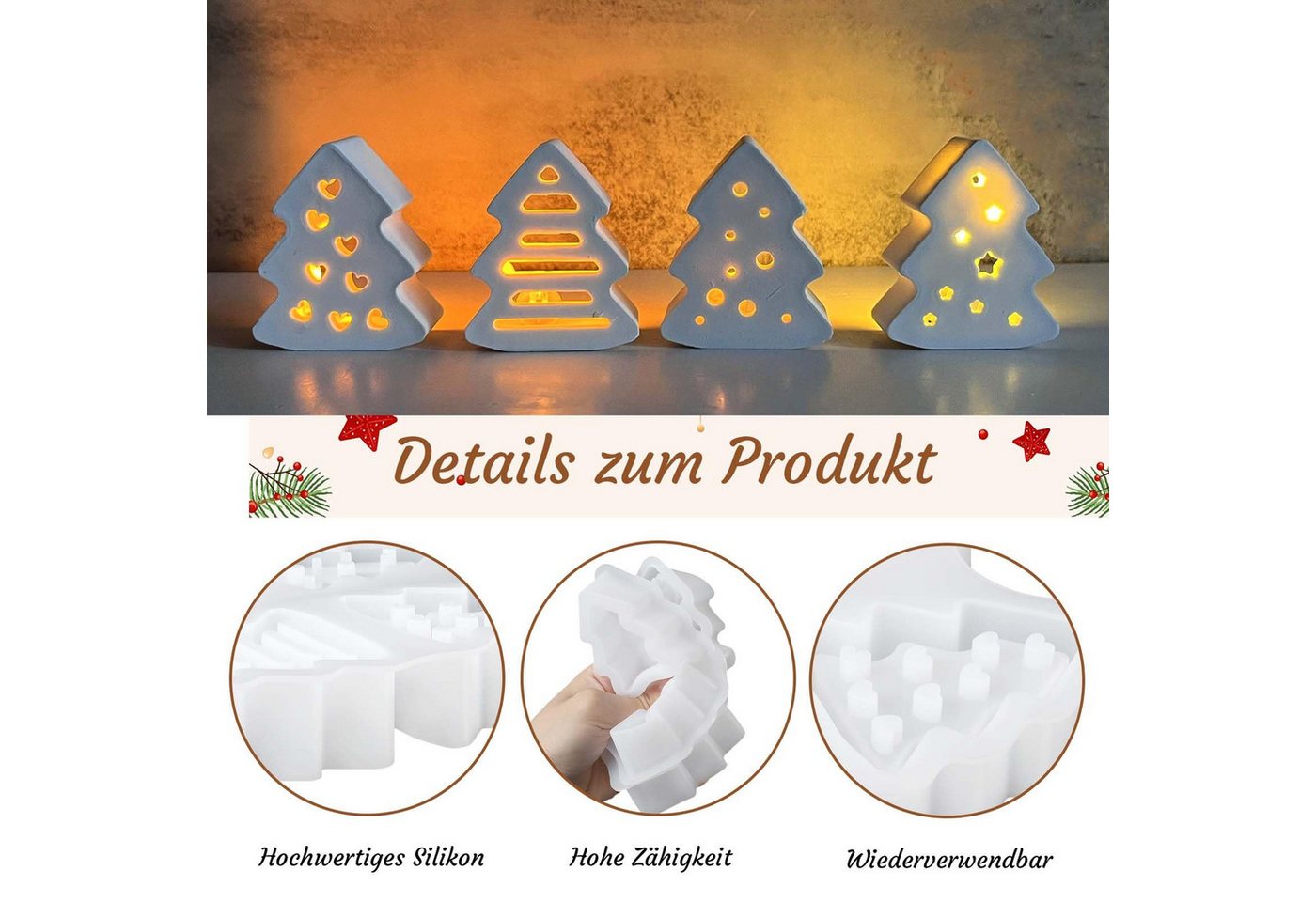 CLTYQ Modellierwerkzeug Vier in einem, Silikonform Weihnachten,Silikon Gießform Kerzenform, Weihnachten Giessformen Silikon Gipsformen Zum Gießen Bild 4