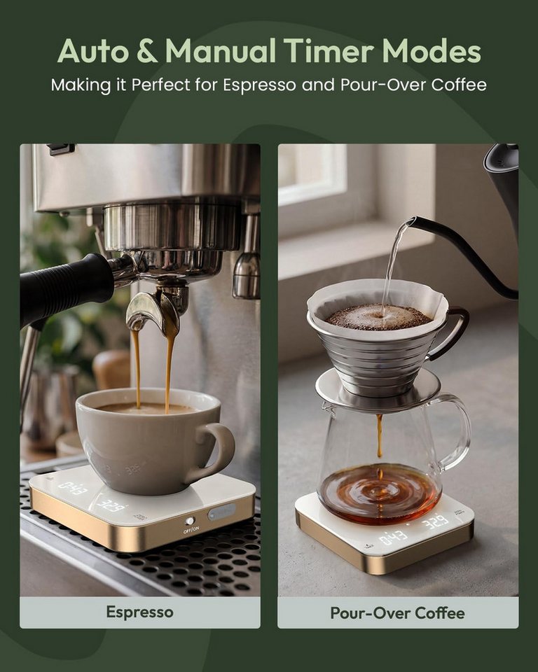Maestri House Küchenwaage S2 Espressowaage mit Auto-Timer, 0,1 g / 2 kg, (1-tlg., Glasoberfläche für Espresso und Pour Over), Touch-Bedienung, USB-C, Tara, Stummschaltung