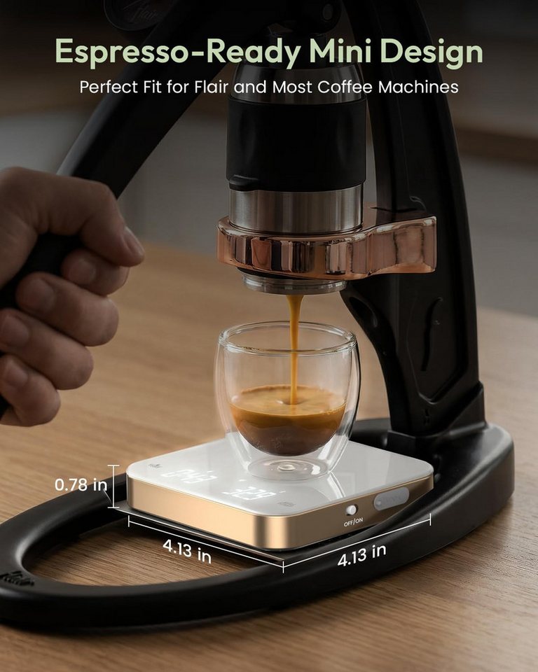 Maestri House Küchenwaage S2 Espressowaage mit Auto-Timer, 0,1 g / 2 kg, (1-tlg., Glasoberfläche für Espresso und Pour Over), Touch-Bedienung, USB-C, Tara, Stummschaltung Bild 4