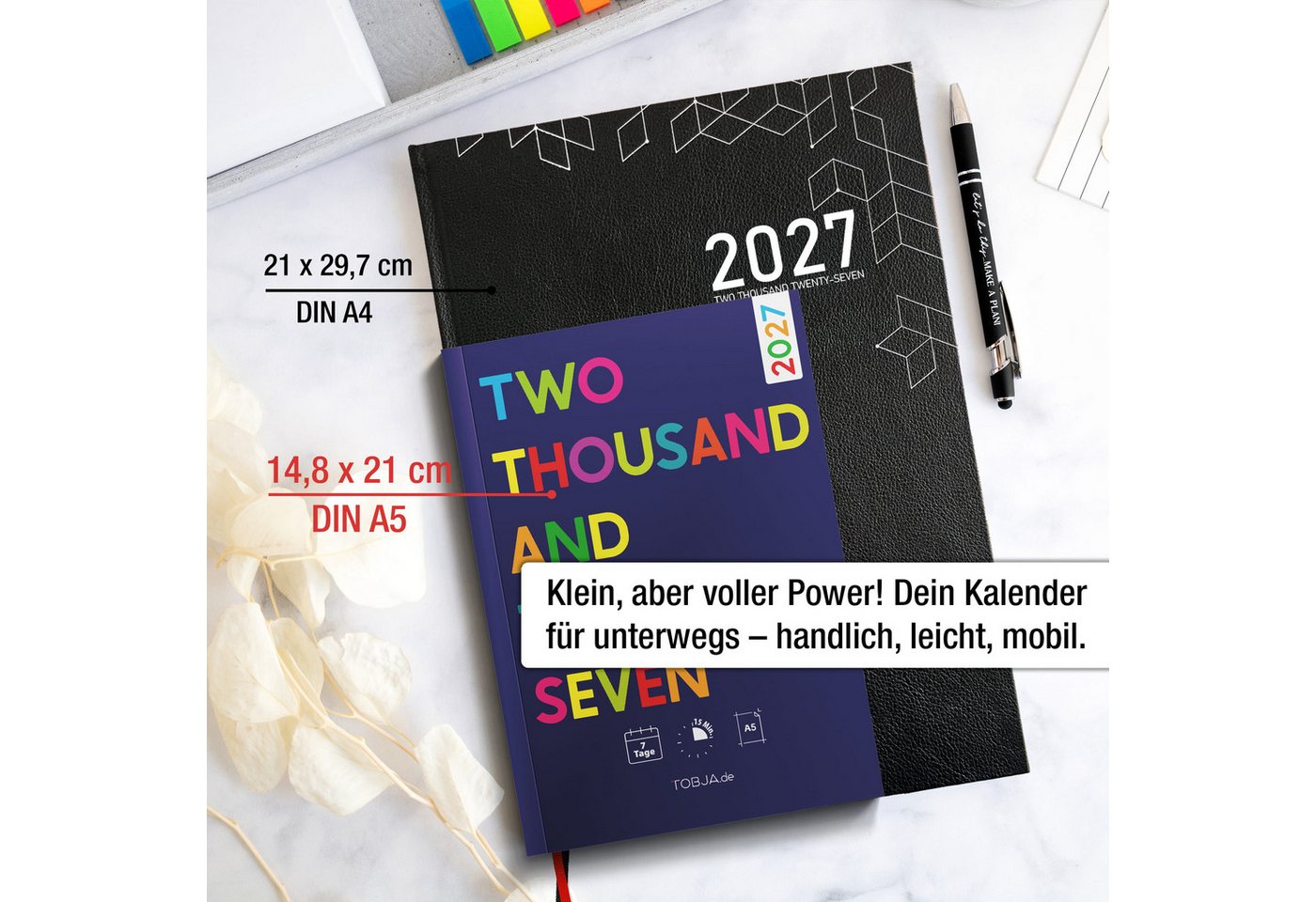 TOBJA Buchkalender Praxisplaner 2027 A5 Blue Pop Terminplaner 15 Min Takt FSC Friseur, 15-Min-Takt 7-21 Uhr, A5, 1 Woche 2 Seiten, FSC-Papier, Pop-Design Bild 4