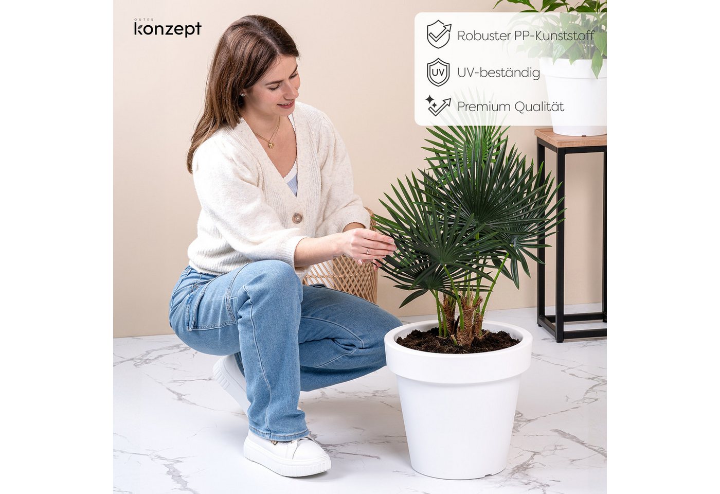 KONZEPT Blumentopf aus Kunststoff, 35 cm Durchmesser, in konischer Optik, Geprägtem Rand, Konische Form, Stapelbar, Volumen: 18,8 L