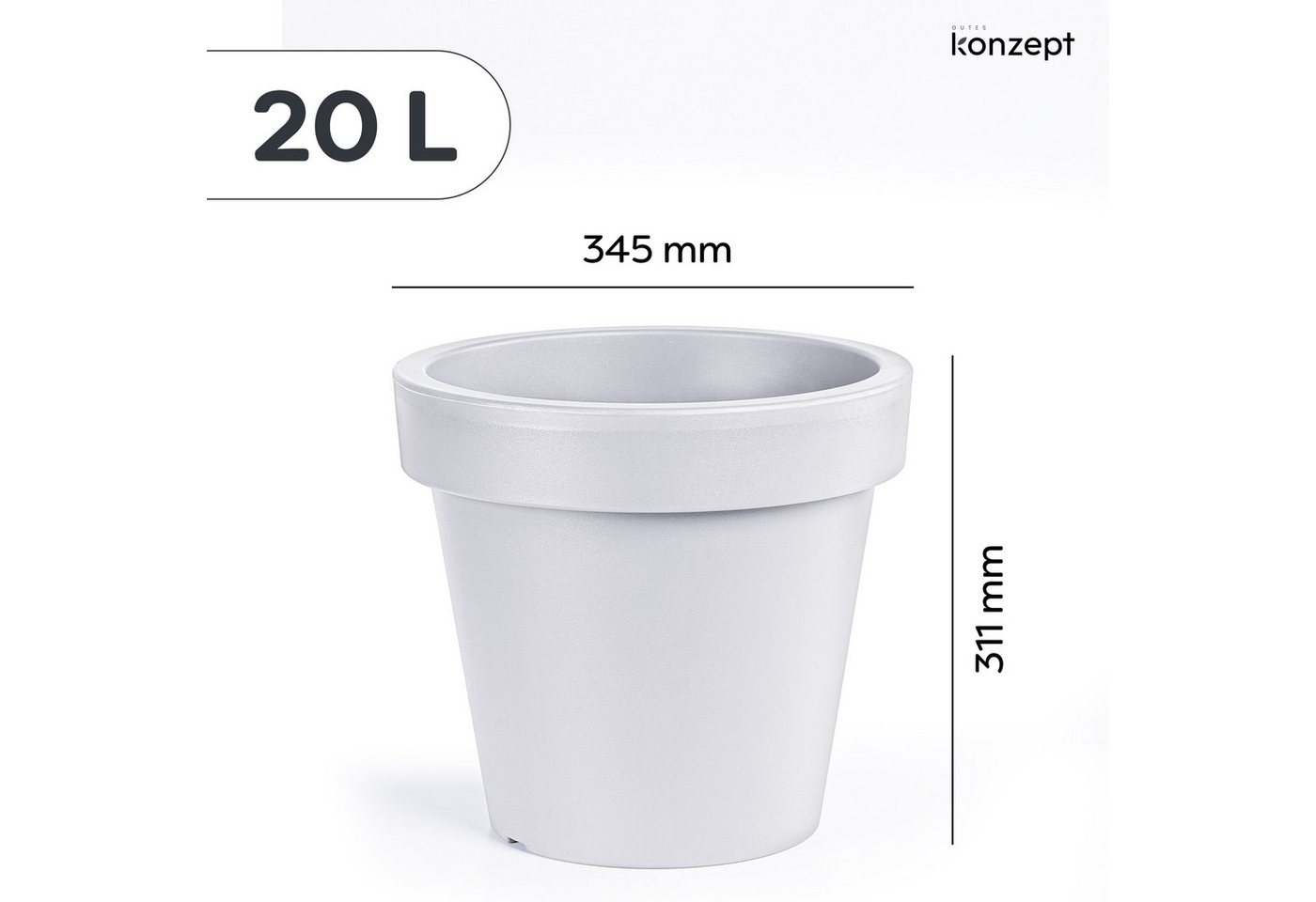 KONZEPT Blumentopf aus Kunststoff, 35 cm Durchmesser, in konischer Optik, Geprägtem Rand, Konische Form, Stapelbar, Volumen: 18,8 L Bild 5