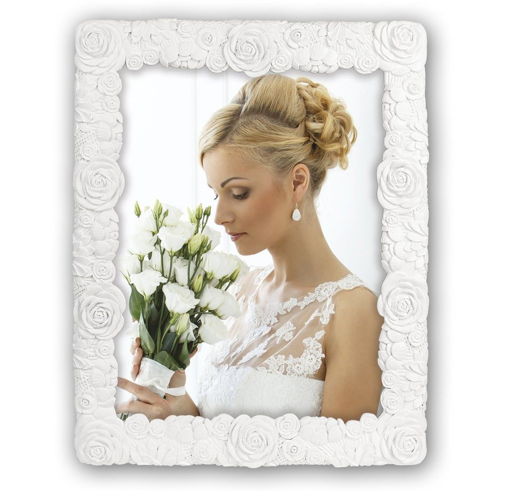 matches21 HOME & HOBBY Bilderrahmen Hochzeit Kunststoff Bilderrahmen rechteckig weiss für 13x18 cm, Wand-Deko Fotorahmen im Hochformat zum Stellen Bild 3