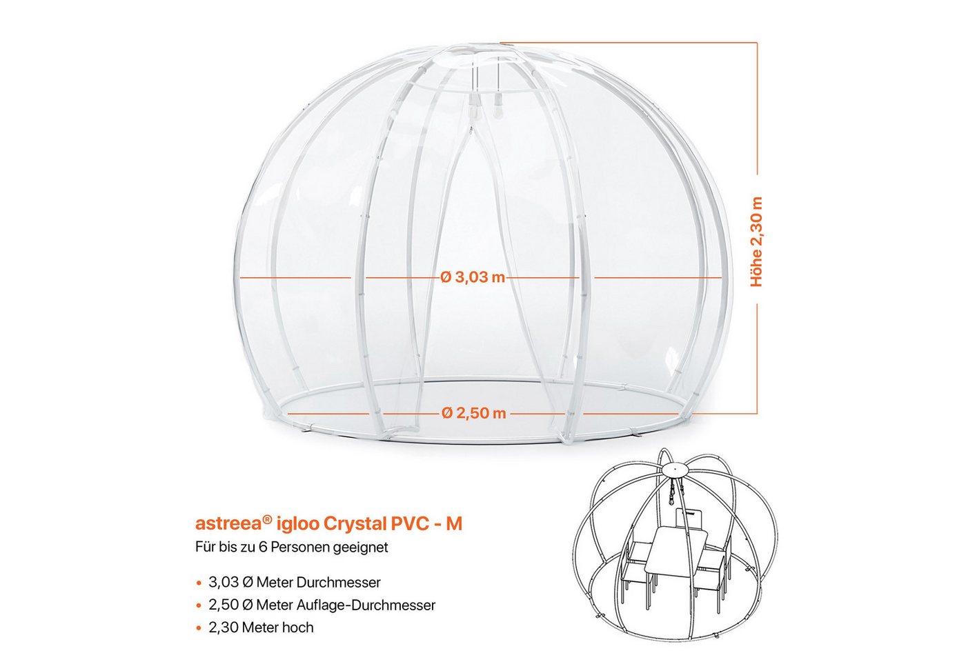 astreea Pavillon Igloo mit wetterfestem, transparentem Überzug aus PVC, (inkl. elektrisches Leuchtsystem (4W Vintage Lampen), wasserdicht und beständig bei starkem Regen, Wind und Schnee Bild 4