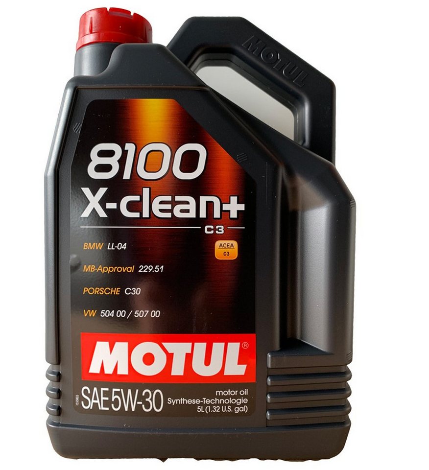 MOTUL Motoröl MOTUL 8100 X-CLEAN+ 5W-30 VW 50400/50700 5 Liter, (1-tlg), BMW LONGLIFE-04 MB-FREIGABE 229.51 PORSCHE C30 VW 504 00 VW 507 00