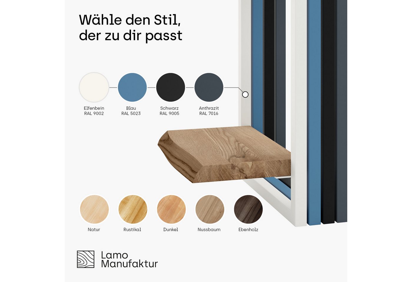 LAMO Manufaktur Wandregal Holz Set 2 St. 15/20 cm Farbe: Rustikal, Rahmen: Schwarz, Schweberegal Massiv 100% Echtholz, Tassenregal für Küche, Bildregal, Parfüm Regal für Badezimmer