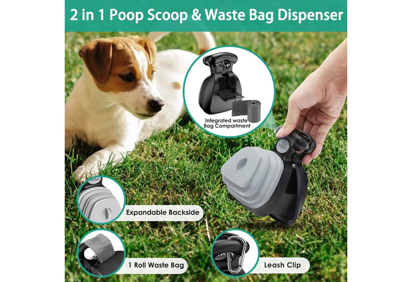 FELIXLEO Greifzange Hundekotgreifer Faltbar Tragbarer Pooper Scooper Haustier Grau, 1-tlg. Bild 2