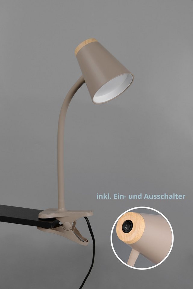 lightling LED Klemmtischleuchte Quincy, flexibel schwenkbar, LED fest integriert, warmweiße Lichtfarbe, inkl. Ein- und Ausschalter, aus hochwertigem Metall Bild 2