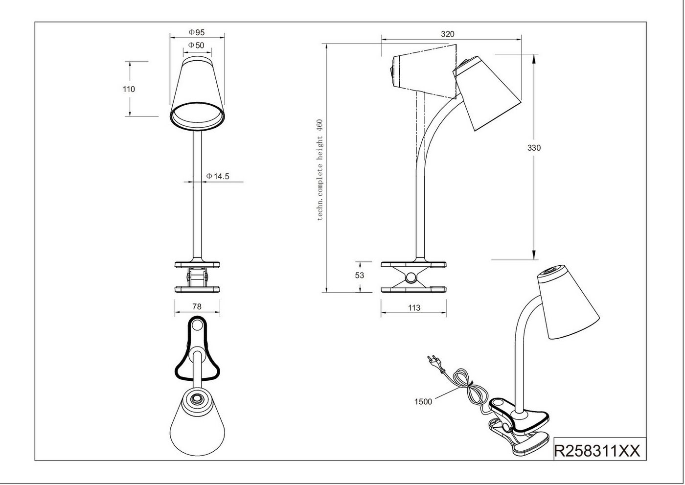 lightling LED Klemmtischleuchte Quincy, flexibel schwenkbar, LED fest integriert, warmweiße Lichtfarbe, inkl. Ein- und Ausschalter, aus hochwertigem Metall Bild 4