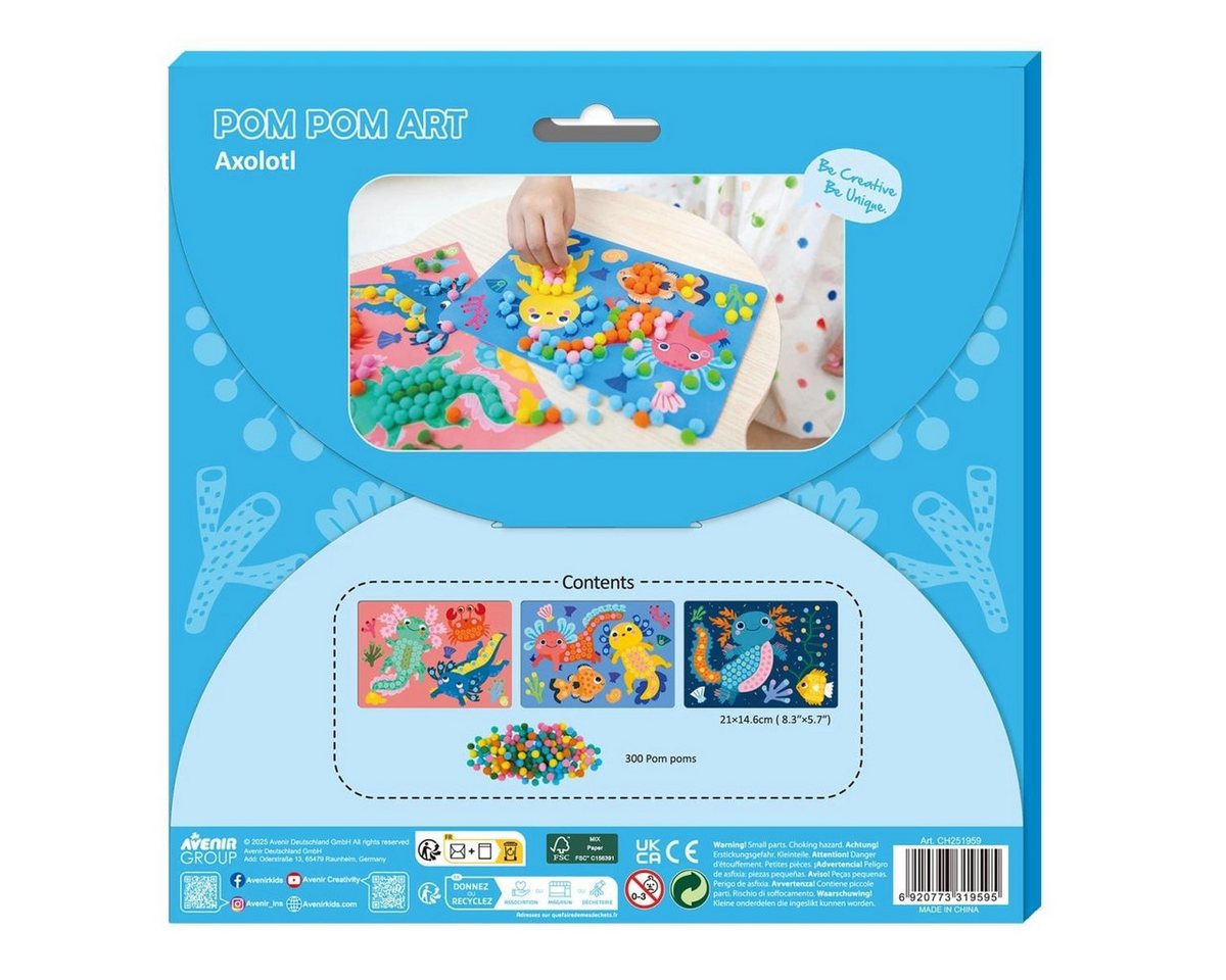 Avenir Kreativset Pompon Bastelset Axolotl Kinder ab 3 Jahren 300 Pompons DIY Bild 3