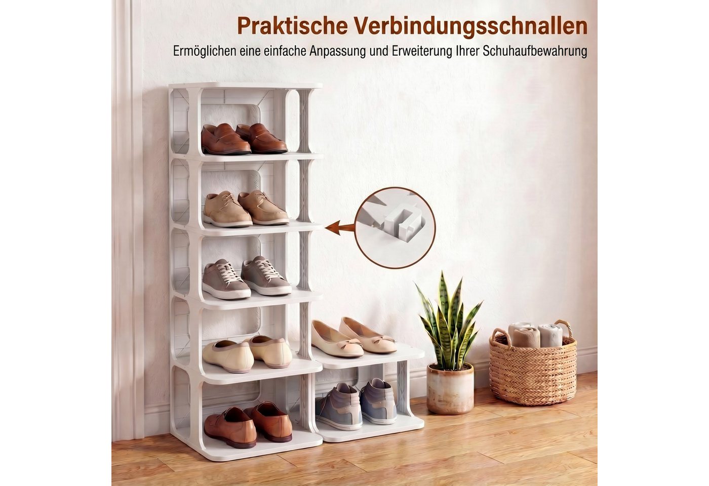 KOMFOTTEU Schuhregal, 6 Ebenen Schuhorganizer aus Kunststoff, stapelbar Bild 2