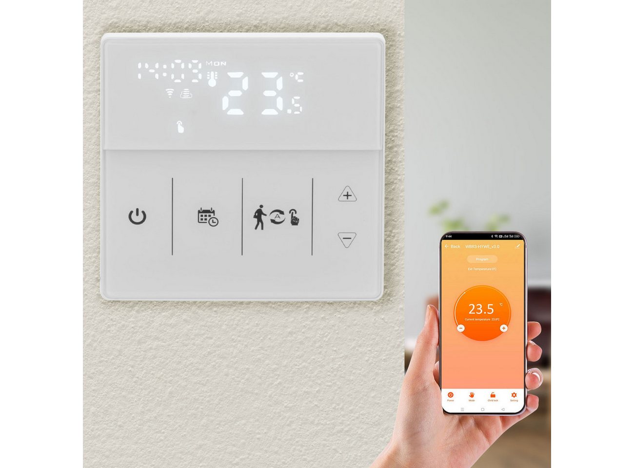 Casativo Raumthermostat WLAN Thermostat Touchscreen-Display für Fußbodenheizung programmierbar, Netzbetrieb, (1-St., 1er-Set & 2er-Set & 4er-Set), App & Sprachsteuerung/3 Programm-Modi/Frostschutz-Automatik Bild 2