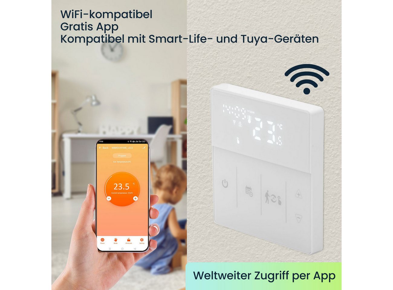 Casativo Raumthermostat WLAN Thermostat Touchscreen-Display für Fußbodenheizung programmierbar, Netzbetrieb, (1-St., 1er-Set & 2er-Set & 4er-Set), App & Sprachsteuerung/3 Programm-Modi/Frostschutz-Automatik Bild 3