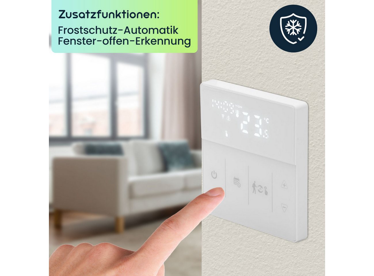 Casativo Raumthermostat WLAN Thermostat Touchscreen-Display für Fußbodenheizung programmierbar, Netzbetrieb, (1-St., 1er-Set & 2er-Set & 4er-Set), App & Sprachsteuerung/3 Programm-Modi/Frostschutz-Automatik Bild 4