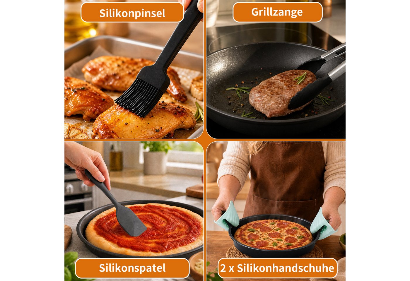 Insma Backform Airfryer Zubehör,Heißluftfritteuse Zubehör Set,Silikonformen,BPA-frei, (21-tlg), Silikonkorb faltbar, Backpapier, Grillrost, Pizzablech & Küchenzubehör