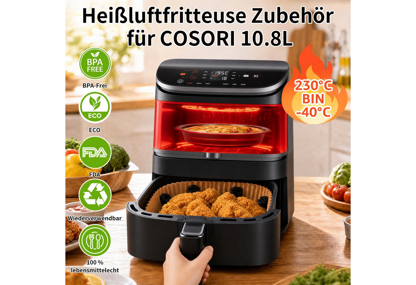 Insma Backform Airfryer Zubehör,Heißluftfritteuse Zubehör Set,Silikonformen,BPA-frei, (21-tlg), Silikonkorb faltbar, Backpapier, Grillrost, Pizzablech & Küchenzubehör Bild 2