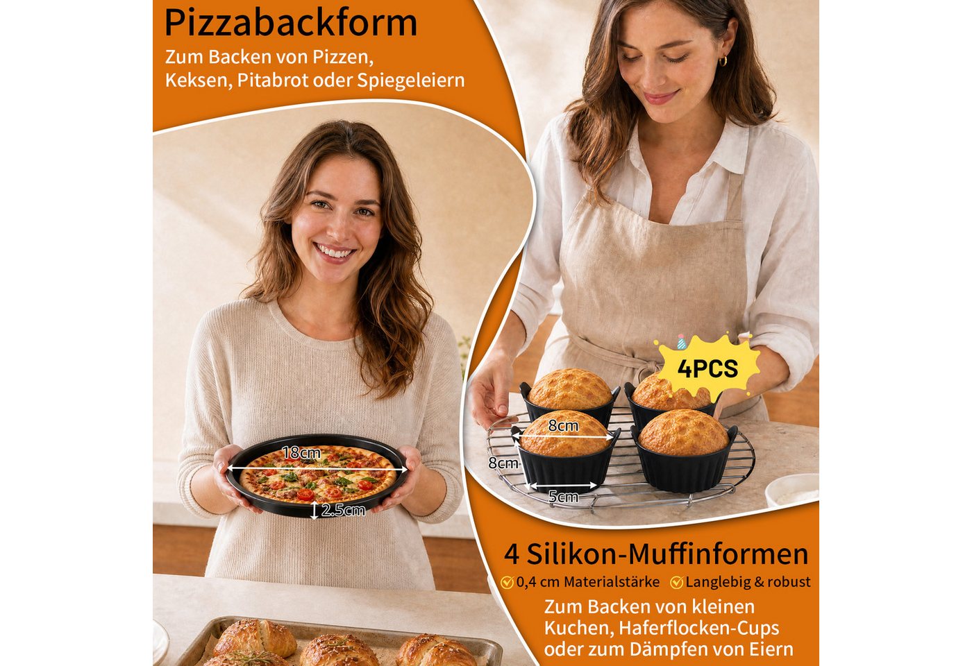 Insma Backform Airfryer Zubehör,Heißluftfritteuse Zubehör Set,Silikonformen,BPA-frei, (21-tlg), Silikonkorb faltbar, Backpapier, Grillrost, Pizzablech & Küchenzubehör Bild 3