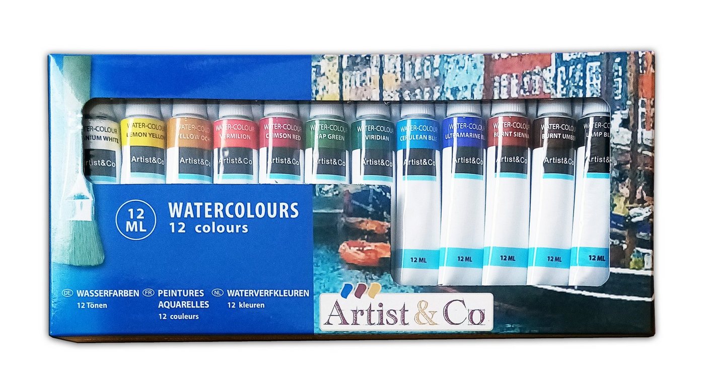 Artist & Co Aquarellfarbe 12 Tuben WASSERFARBEN 12ml Aquarell 144ml Aquarellfarben 73, Malen Malset Farbkasten Deckfarbkasten Farben Set Bild 2