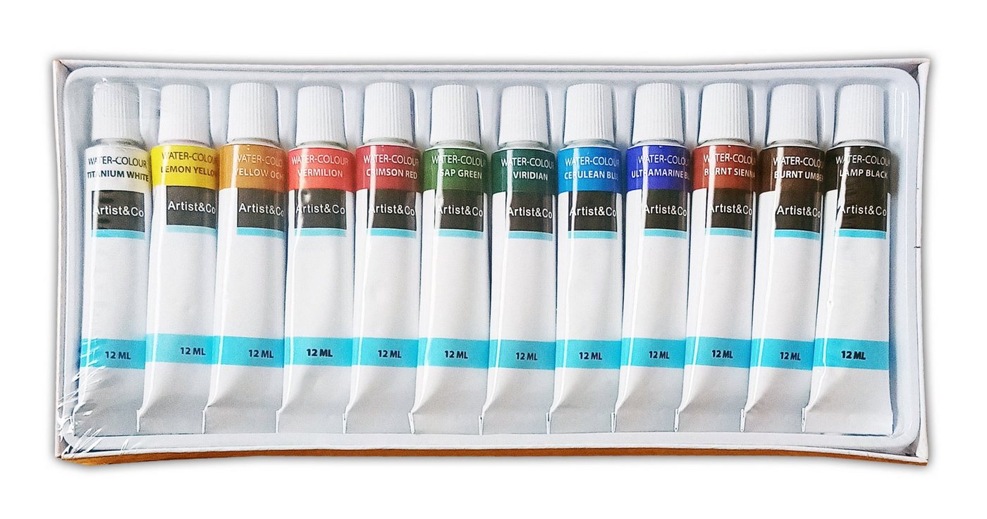 Artist & Co Aquarellfarbe 12 Tuben WASSERFARBEN 12ml Aquarell 144ml Aquarellfarben 73, Malen Malset Farbkasten Deckfarbkasten Farben Set Bild 3