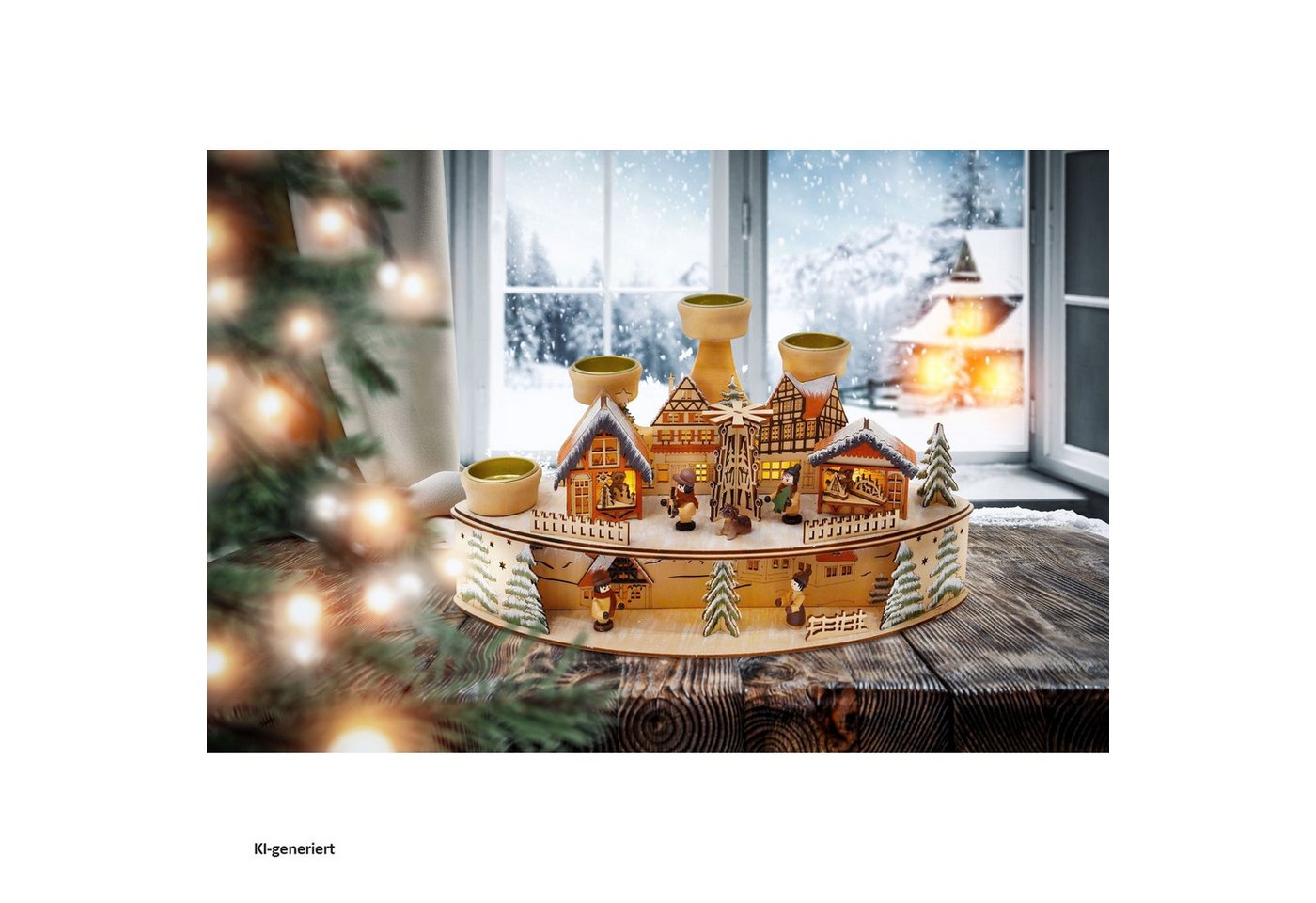 HTI-Living Adventsleuchter Adventsleuchter Weihnachtspyramide (Stück, 1 St., 1 Adventsleuchter, ohne Batterien und Teelichter), mit LED-Beleuchtung und Kerzenhaltern für 4 Teelichter