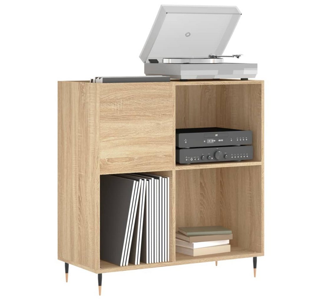 furnicato Media-Regal Plattenschrank 84,5 x 38 x 89 cm Sonoma-Eiche, 1-tlg., Vinylregal mit Ablage für Plattenspieler und stabilen Eisenbeinen Bild 3
