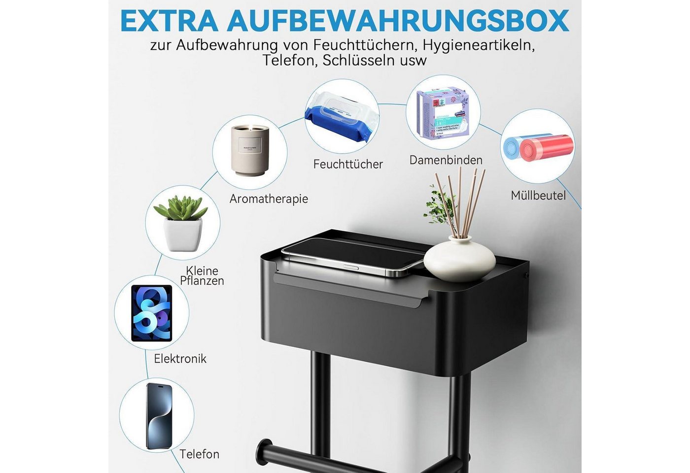 LuxusKollektion Toilettenpapierhalter Klopapierhalter stehend Edelstahl Feuchttücherbox 4 Matte Schwarz Pro Bild 2