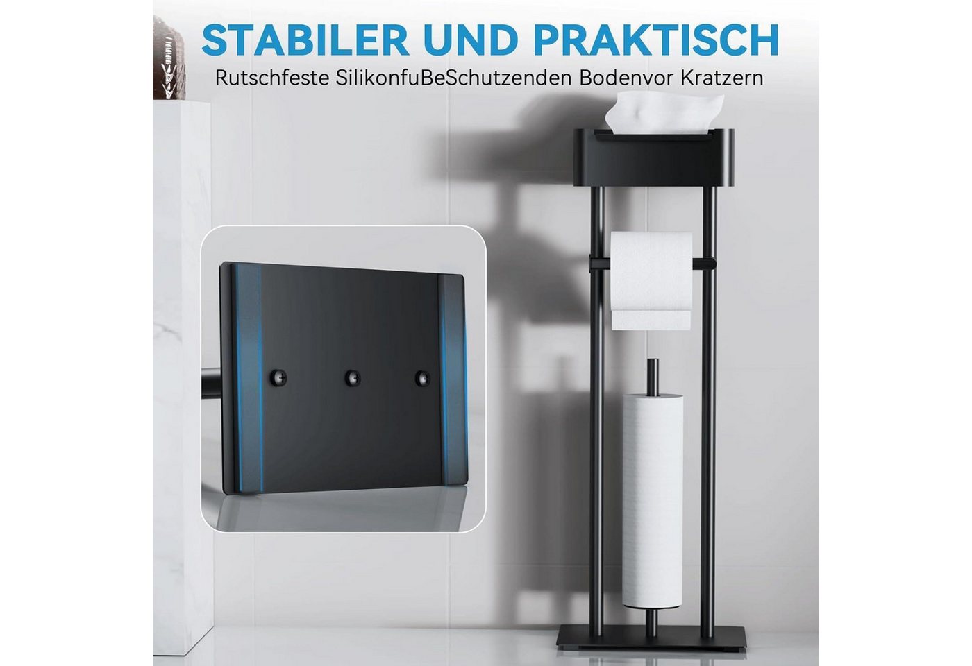 LuxusKollektion Toilettenpapierhalter Klopapierhalter stehend Edelstahl Feuchttücherbox 4 Matte Schwarz Pro Bild 3