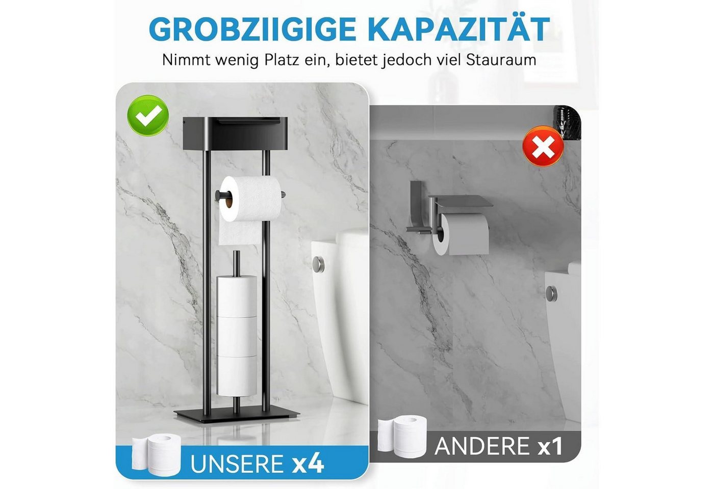 LuxusKollektion Toilettenpapierhalter Klopapierhalter stehend Edelstahl Feuchttücherbox 4 Matte Schwarz Pro Bild 5