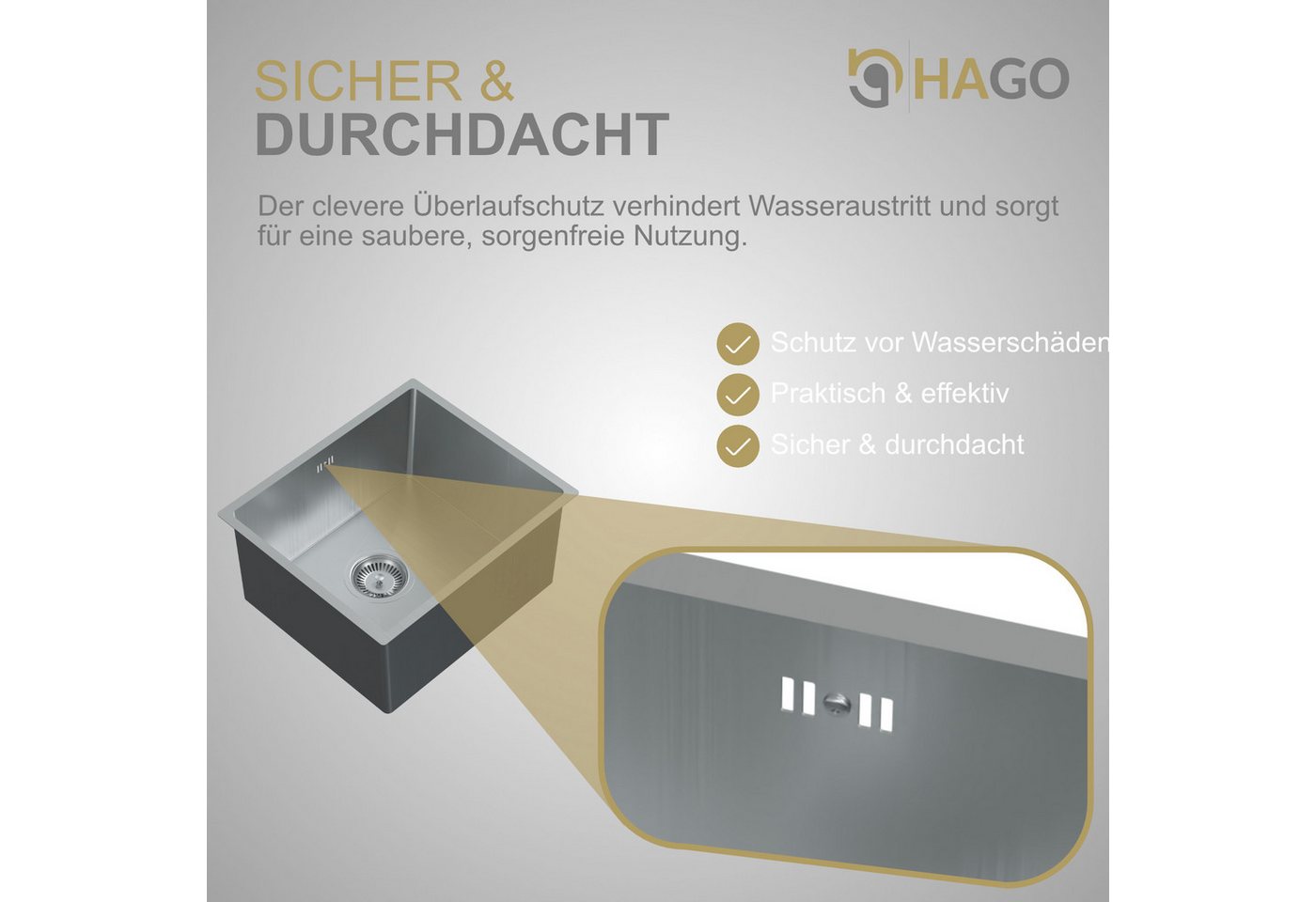 HAGO Edelstahlspüle Edelstahl Spüle Einbauspüle Spülbecken Küchenspüle Variation, Rechteckig, 40/34 cm, (1 St), Schallschutzmatte, Anti-Kondenzwasser Beschichtung