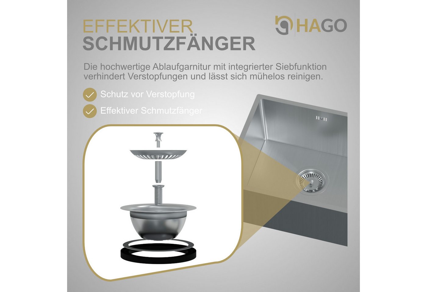 HAGO Edelstahlspüle Edelstahl Spüle Einbauspüle Spülbecken Küchenspüle Variation, Rechteckig, 40/34 cm, (1 St), Schallschutzmatte, Anti-Kondenzwasser Beschichtung Bild 2