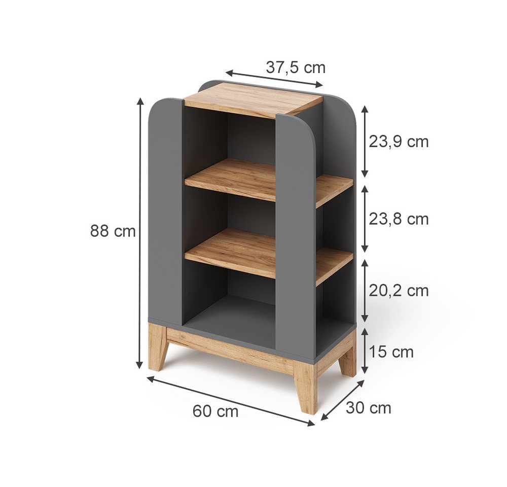 VitaliSpa® Bücherregal Malia, Artisan/Grau, 60 x 88 cm mit 9 fächern Bild 2