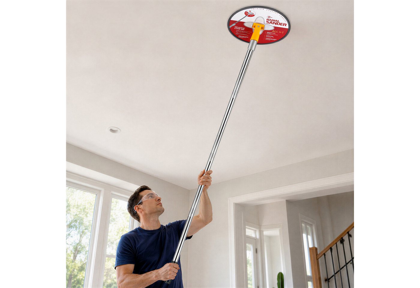 BlingBin Schleifpapier Handschleifer mit Verlängerungsstange & 360° drehbarem 22cm Rundkopf, (15er Set, 15 St., Verfügbare Körnungen Schleifblätter: 80, 120, 150, 180, 240), Klettaufnahme, für Gips und Holz, inkl. 10 Schleifblättern P80–P240 Bild 3