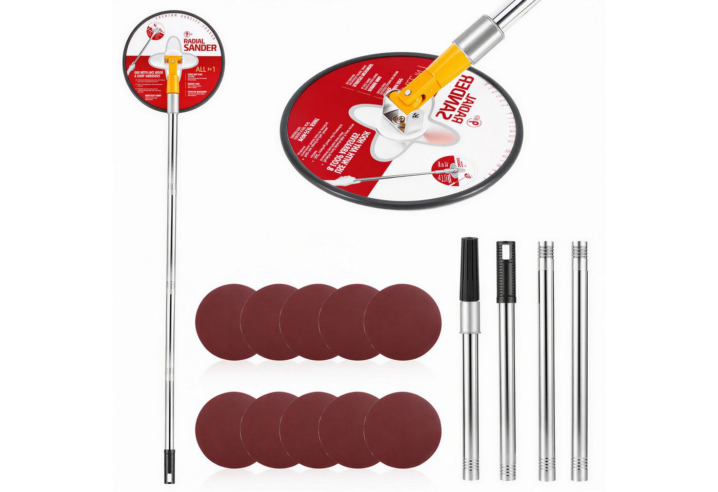 BlingBin Schleifpapier Handschleifer mit Verlängerungsstange & 360° drehbarem 22cm Rundkopf, (15er Set, 15 St., Verfügbare Körnungen Schleifblätter: 80, 120, 150, 180, 240), Klettaufnahme, für Gips und Holz, inkl. 10 Schleifblättern P80–P240 Bild 5