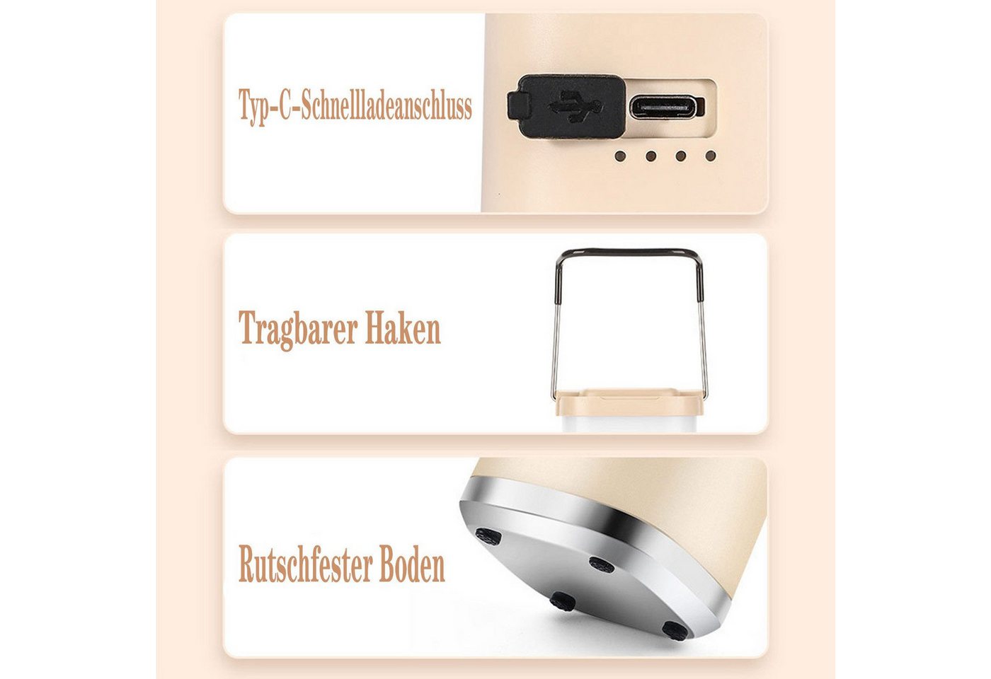 feinlux Tischleuchte Außen-Tischleuchte LED Campinglampe Tragbar, LED fest integriert, Weißes Licht, warmes Licht, natürliches Licht oder rotes Licht, für Stromausfällen, Wandern, Notfall, Ausfälle usw. Bild 4