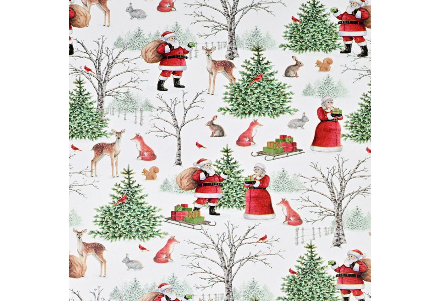 Star Geschenkpapier, Geschenkpapier Weihnachtsmann im Wald Motiv 70cm x 2m Rolle