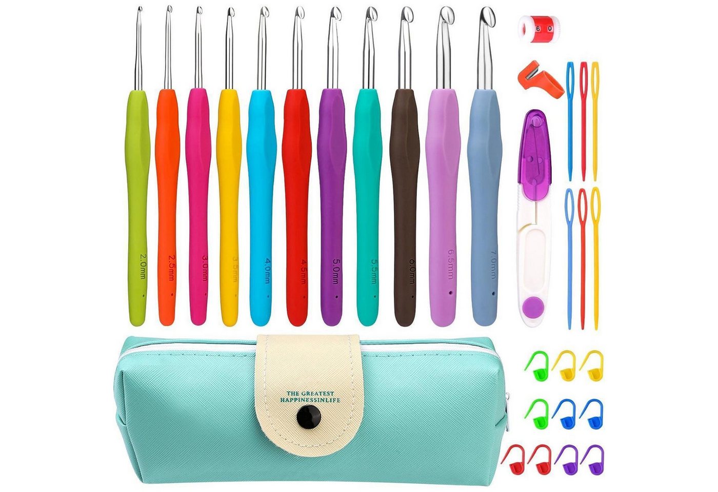 LuxusKollektion Häkelnadeln Häkelnadel Set 11 Größen 32 Stück Etui 2 mm 3 mm 4 mm 5 mm 6 mm 7 mm Bild 2