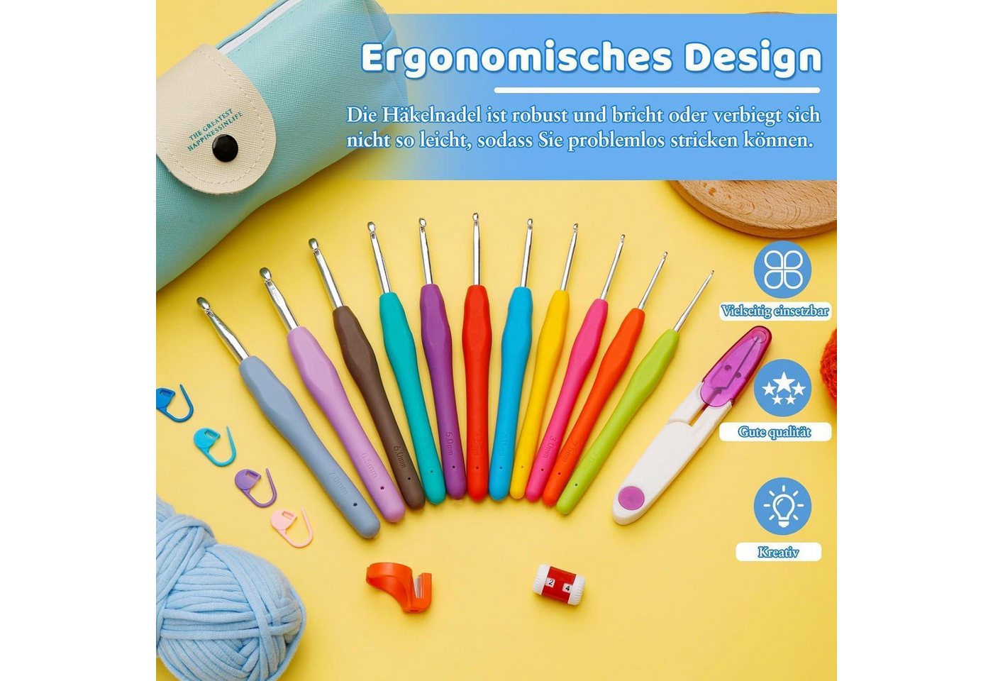 LuxusKollektion Häkelnadeln Häkelnadel Set 11 Größen 32 Stück Etui 2 mm 3 mm 4 mm 5 mm 6 mm 7 mm Bild 3