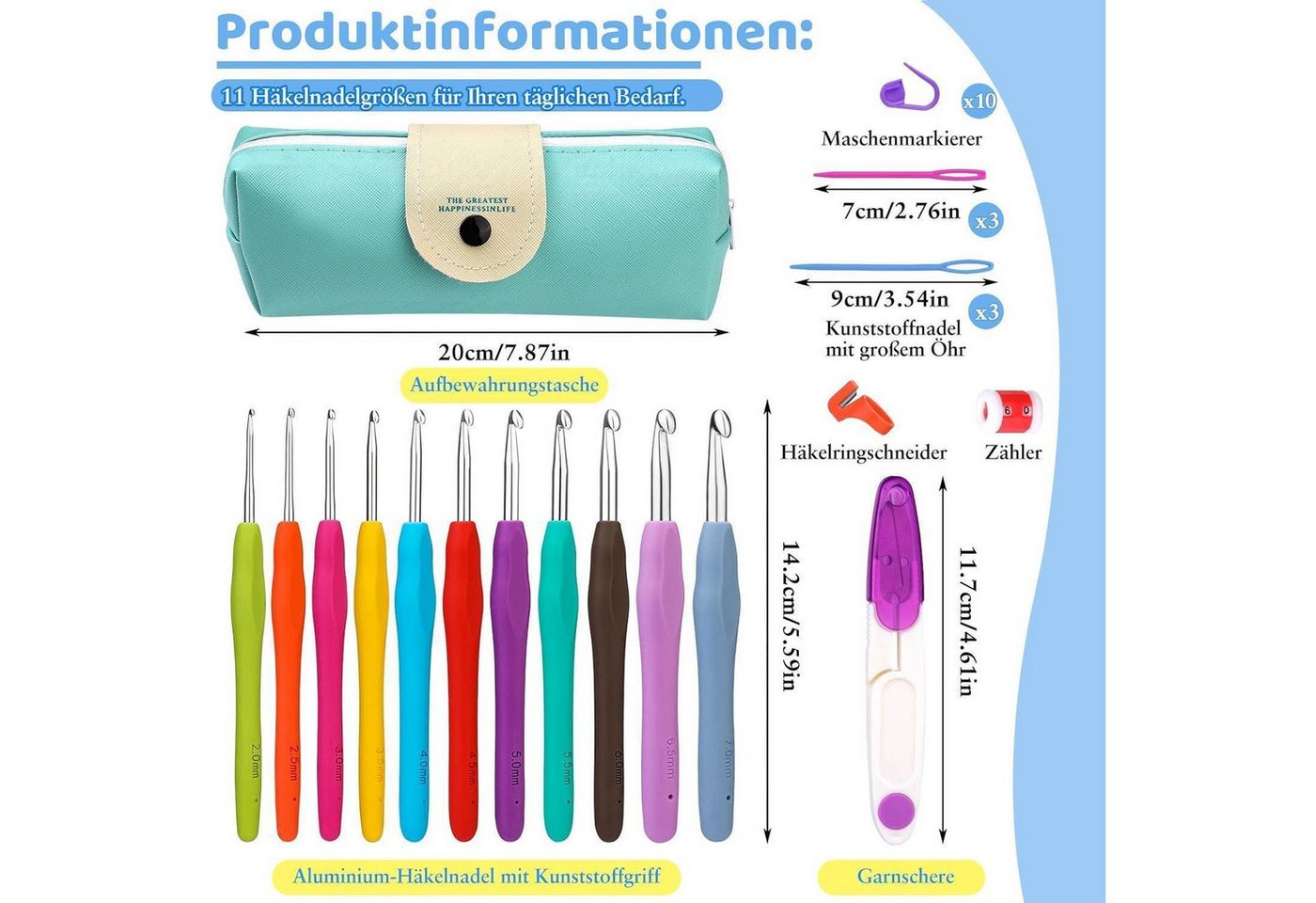LuxusKollektion Häkelnadeln Häkelnadel Set 11 Größen 32 Stück Etui 2 mm 3 mm 4 mm 5 mm 6 mm 7 mm Bild 4