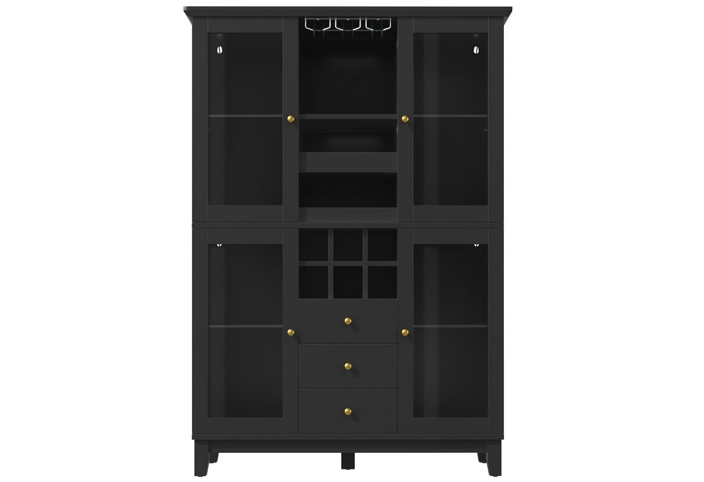 Flieks Küchenbuffet mit LED-Beleuchtung, verstellbaren Glaseinlegeböden und Weinregal (1-St., B120/T40/H180,5 cm) Hochschrank Glasvitrine Weinschrank mit Glastür und Schublade Schwarz Bild 5
