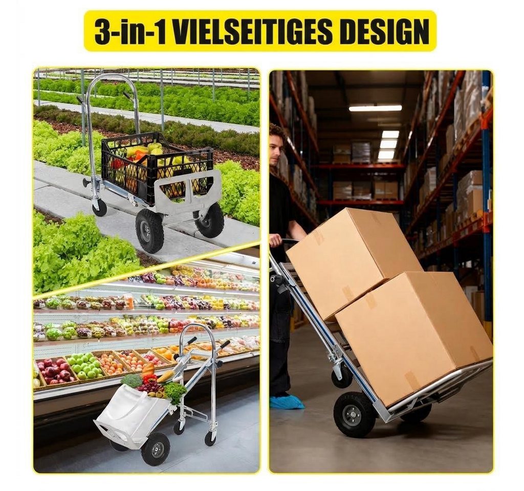 GarveeMore Sackkarre 3-in-1 Transportwagen aus Aluminium, 454 kg Traglast, klappbar, (für Lager, Umzug, Garten, Werkstatt), luftbereifte Räder, 360° schwenkbare Rollen Bild 3