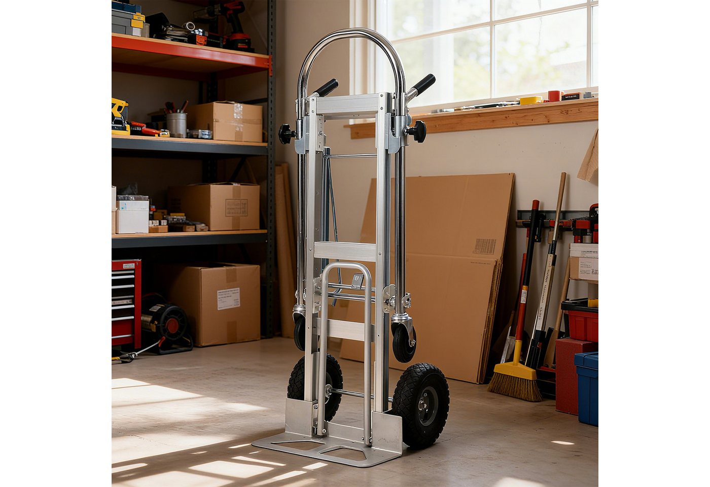 GarveeMore Sackkarre 3-in-1 Transportwagen aus Aluminium, 454 kg Traglast, klappbar, (für Lager, Umzug, Garten, Werkstatt), luftbereifte Räder, 360° schwenkbare Rollen Bild 5