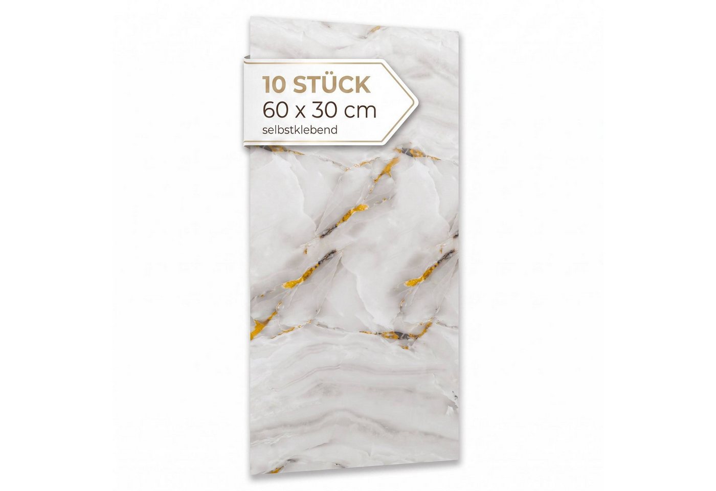 Dalsys Wandpaneel Wandverkleidung selbstklebend aus PVC, BxL: 30x60 cm, (60x30cm Marmoroptik Onyxweiß, 10-tlg., flexible Wandverkleidung Badezimmer wasserfest) 2,3mm Materialstärke, Spritzschutz Küchenrückwand